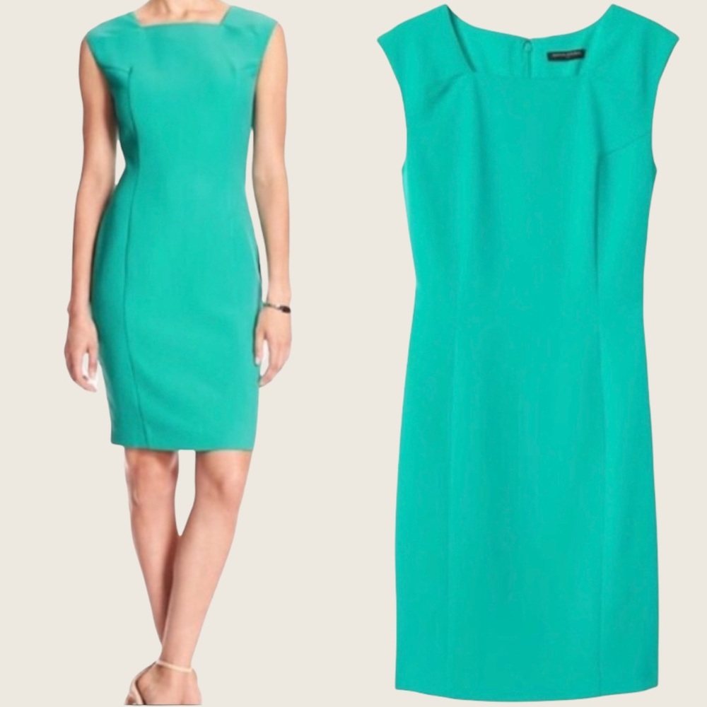 BLACK Banana Republic Square Neckline Professional Office Sheath Midi Dress